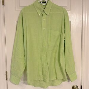 Alan Flusser 100% Linen M Men’s Button Down Long Sleeve Shirt Lime